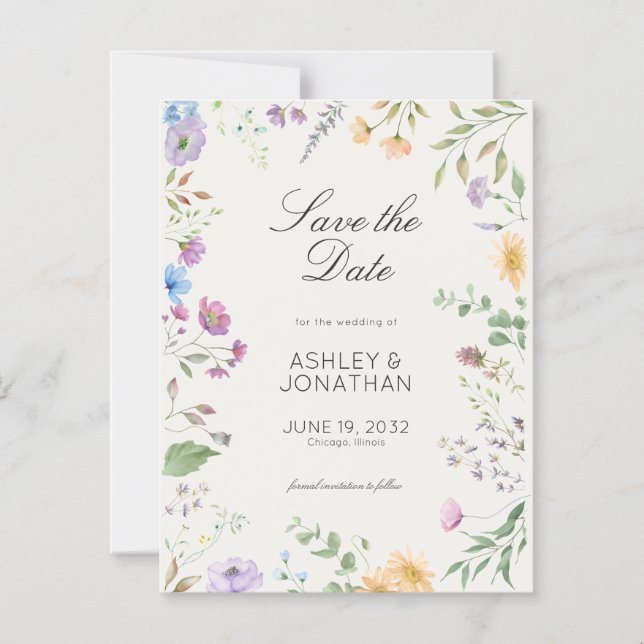 Simple, Timeless Wildflower Alabaster Wedding Magnetic Invitation (Front)