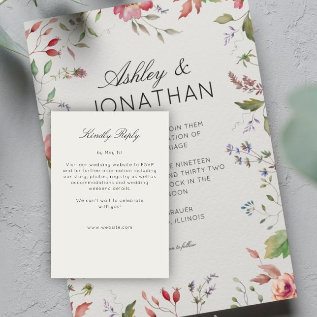 Simple, Timeless Wildflower Alabaster Wedding RSVP Card (Creator Uploaded)