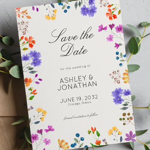 Simple, Timeless Wildflower Alabaster Wedding Save The Date