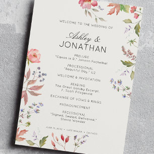 Simple Timeless Wildflower Alabaster White Wedding Program