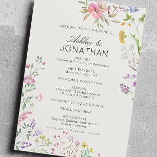 Simple Timeless Wildflower Alabaster White Wedding Program