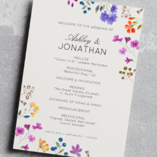 Simple Timeless Wildflower Alabaster White Wedding Program