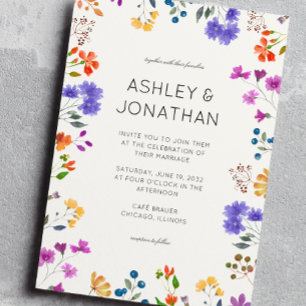 Simple, Timeless Wildflower Ivory White Wedding Invitation