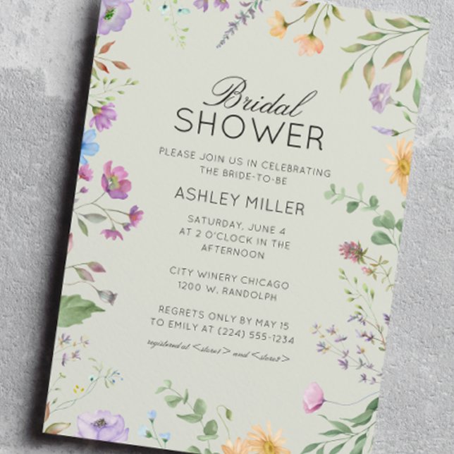 Simple, Timeless Wildflower Sage Bridal Shower Invitation (Creator Uploaded)