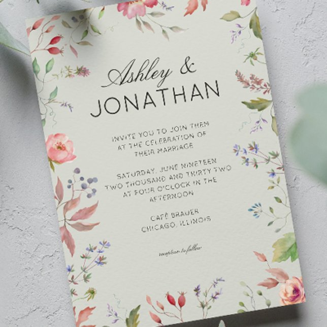 Simple, Timeless Wildflower Sage Green Wedding Invitation (Creator Uploaded)