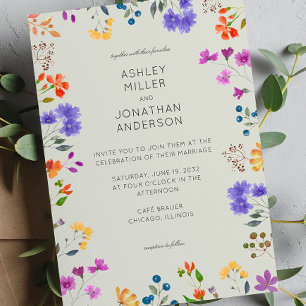 Simple, Timeless Wildflower Sage Green Wedding Invitation