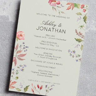 Simple, Timeless Wildflower Sage Green Wedding Program