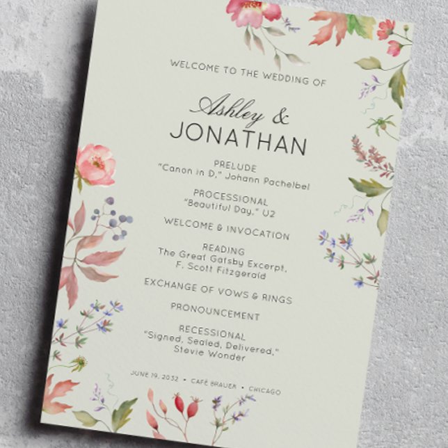 Simple, Timeless Wildflower Sage Green Wedding Program (Creator Uploaded)
