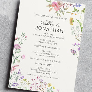 Simple, Timeless Wildflower Soft White Wedding Program