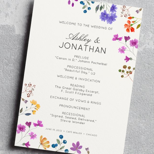 Simple, Timeless Wildflower Soft White Wedding Program (Creator Uploaded)