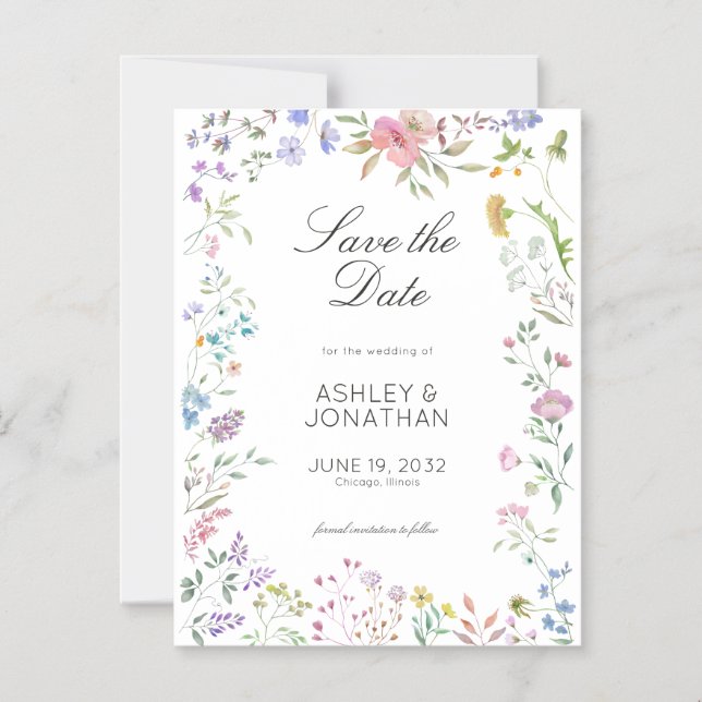 Simple, Timeless Wildflower Wedding Magnetic Invitation (Front)