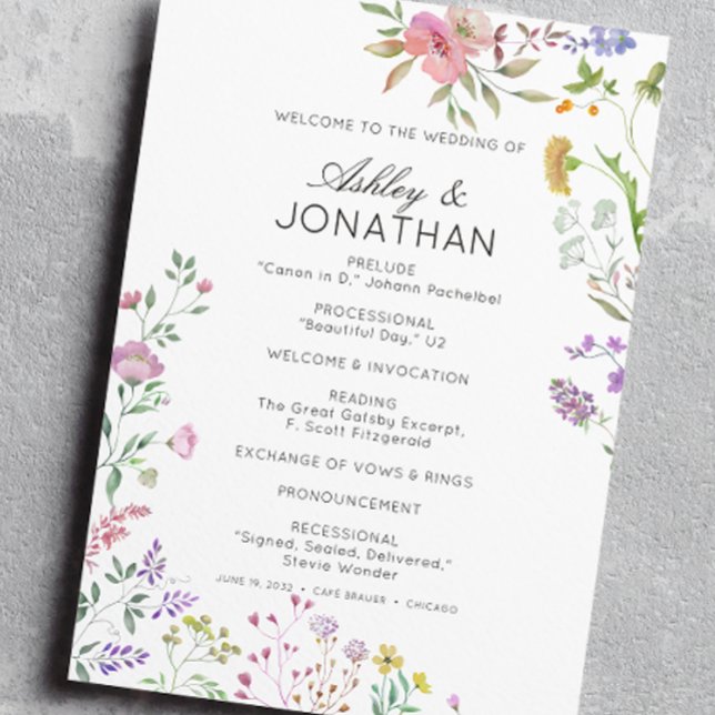 Simple, Timeless Wildflower Wedding Program (Creator Uploaded)