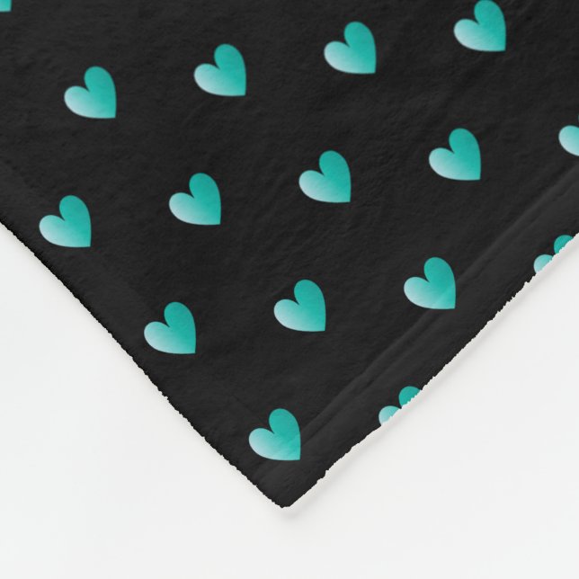 Simple Tiny Heart Pattern - Black and Teal Girly Fleece Blanket (Corner)
