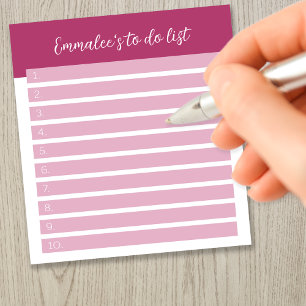Simple To Do Customizable Lined Numbered Pink Notepad