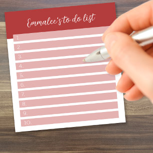 Simple To Do Customizable Lined Numbered Red Notepad
