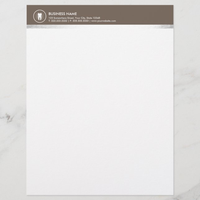 Simple Tooth Icon Brown Border Professional Dental Letterhead (Front)