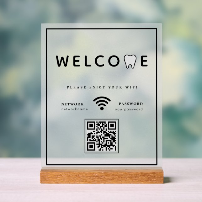 Simple Tooth Logo Welcome WIFI QR Code Acrylic Sign (Neutral)