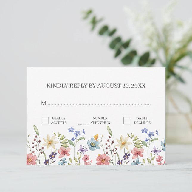 Simple Traditional Floral Wildflower RSVP Enclosure Card (Standing Front)