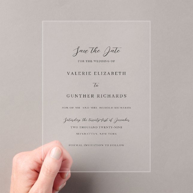 Simple Traditional Wedding Save the Date Acrylic Invitations (Insitu (Handheld))