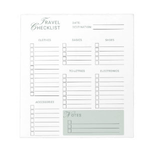 SIMPLE Travel Checklist Beige Pale Green Aesthetic Notepad