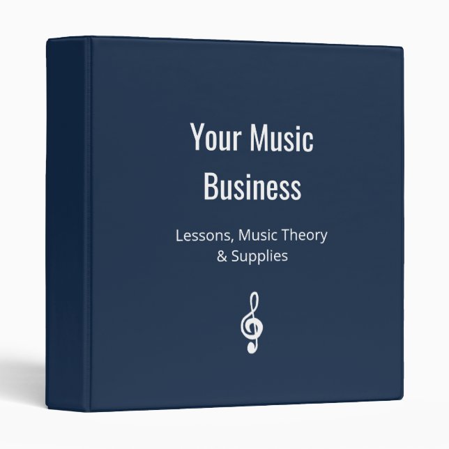 Simple Treble Clef Music Business Navy Blue Binder (Front/Spine)