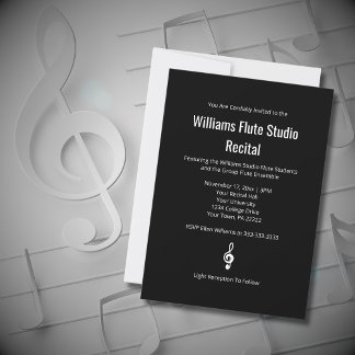 Simple Treble Clef Music Recital Black White  Invitation