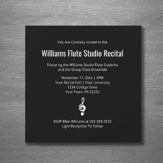 Simple Treble Clef Music Recital Concert Black  Invitation
