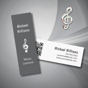Simple Treble Clef QR code Grey Music Lessons Mini Business Card