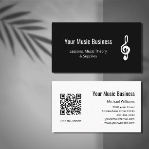 Simple Treble Clef QR code Music Lessons Black  Business Card