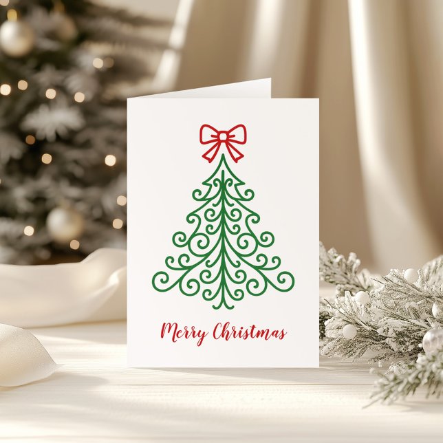Simple Tree with Bow Modern Christmas Holiday Card (Creator Uploaded)