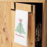 Simple Tree with Bow Modern Christmas Kitchen Towel<br><div class="desc">Modern Christmas kitchen towel featuring a simple and cute doodle of a Christmas tree with a bow along with the editable greeting "Merry Christmas".</div>