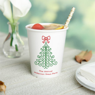 Simple Tree with Bow Modern Christmas Paper Cups