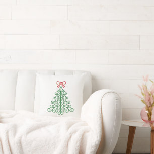 Simple Tree with Bow Modern Christmas Throw Pillow