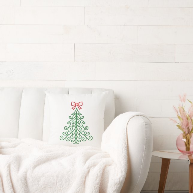 Simple Tree with Bow Modern Christmas Throw Pillow (Couch)