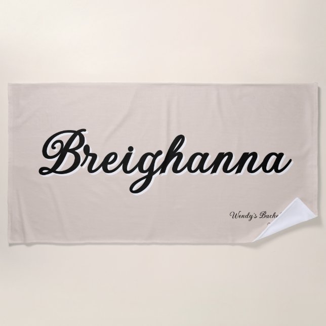 Simple Trendy Black + Beige Wedding Party  Beach Towel (Front)