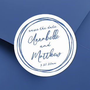 Simple Trendy Blue Engagement Save The Date Classic Round Sticker