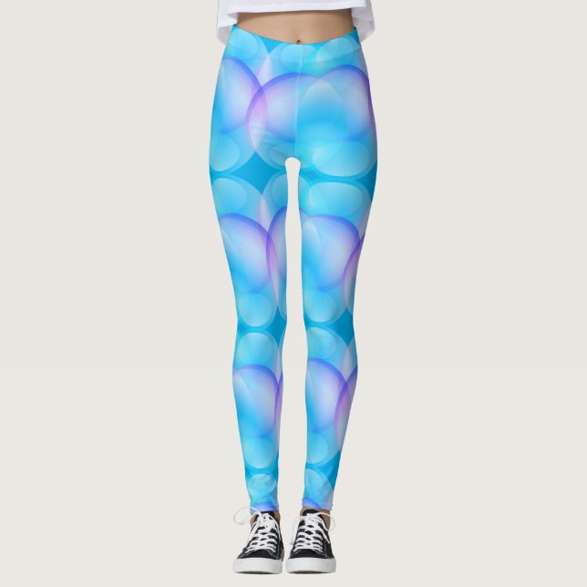 Simple Trendy Blue Gradient Soap Bubble Pattern Leggings (Front)