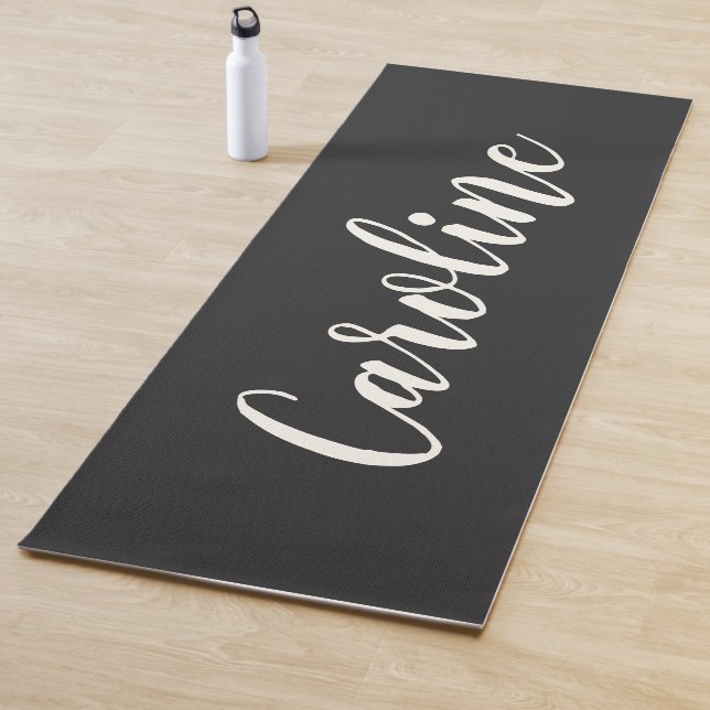 Simple Trendy Chic Black Calligraphy Personalized  Yoga Mat (In Situ)