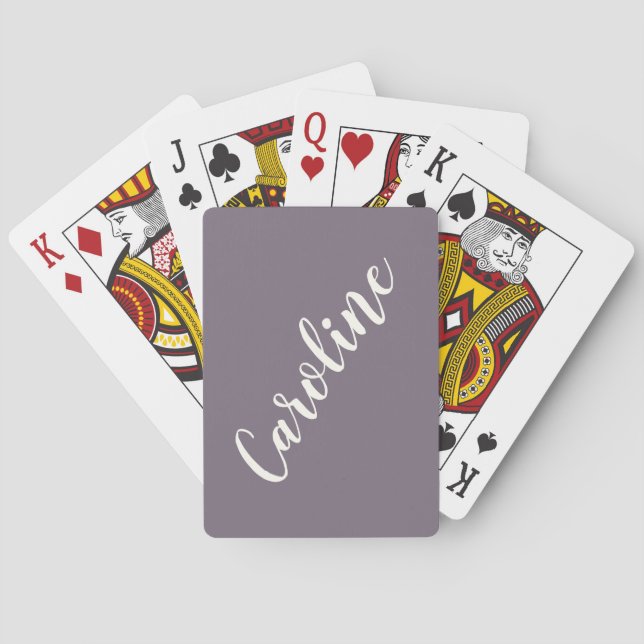 Simple Trendy Dark Purple Calligraphy Personalized Playing Cards (Back)