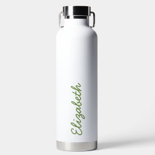 Simple Trendy Green Handwritten Script Name Water Bottle