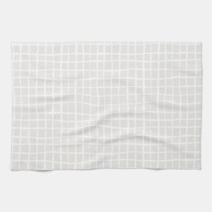 Simple trendy Grid beige white neutral rectangle Kitchen Towel