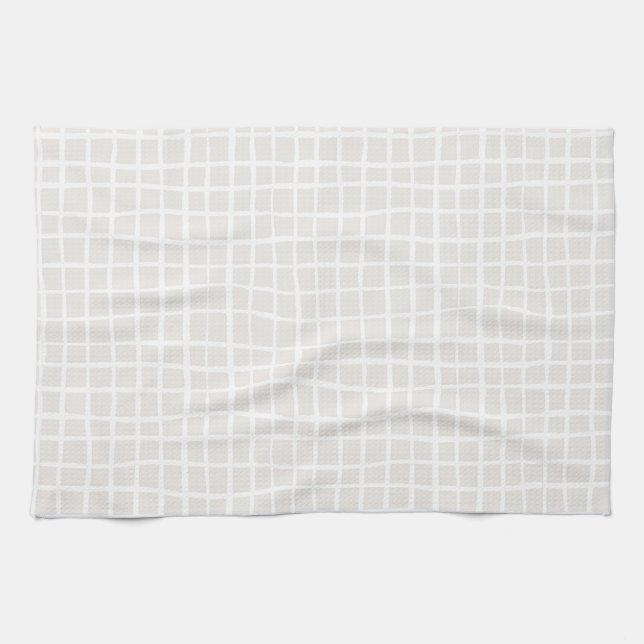 Simple trendy Grid beige white neutral rectangle Kitchen Towel (Horizontal)
