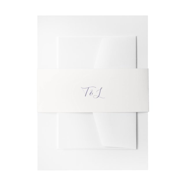 Simple Trendy Ivory | Lavender Initials Wedding Invitation Belly Band (Front Example)