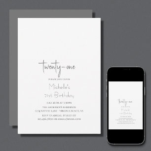 Simple Trendy Modern Minimalist 21st Birthday Invitation
