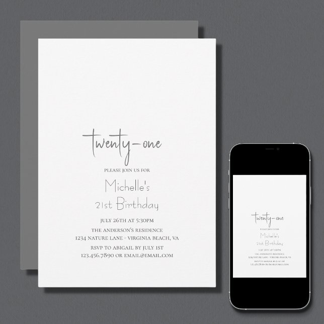 Simple Trendy Modern Minimalist 21st Birthday Invitation (Creator Uploaded)