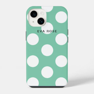 Simple Trendy Modern Sage Green Large Polka Dots iPhone 14 Case