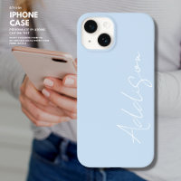 Simple Trendy Pale Blue and White Script Name
