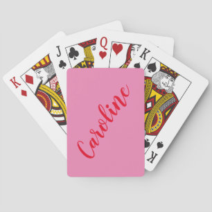 Simple Trendy Pink Red Calligraphy Personalized Playing Cards