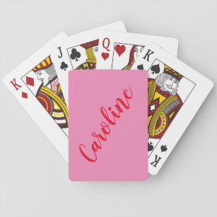 Simple Trendy Pink Red Calligraphy Personalized Playing Cards