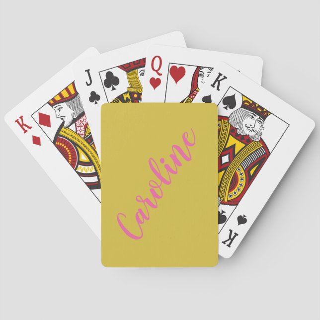 Simple Trendy Pink Yellow Calligraphy Personalized Playing Cards (Back)